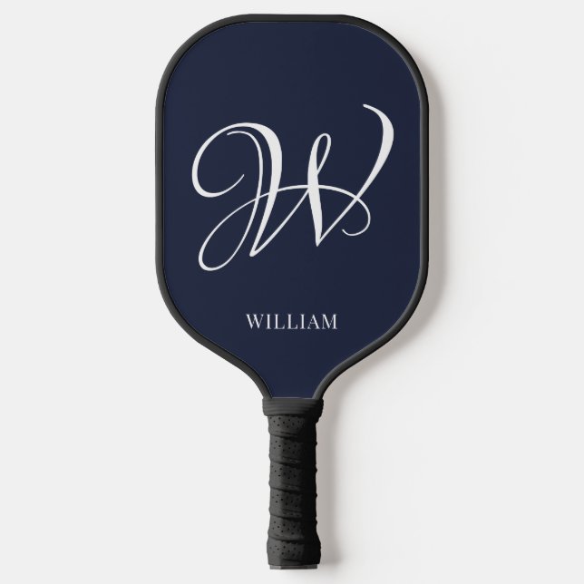 Initial Personalisiert Elegant Navy Blue Monogram Pickleball Schläger (Vorderseite)