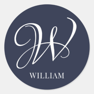 Initial Personalisiert Elegant Navy Blue Monogram Runder Aufkleber