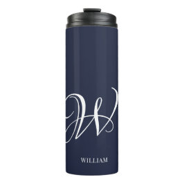Initial Personalisiert Elegant Navy Blue Monogram Thermosbecher