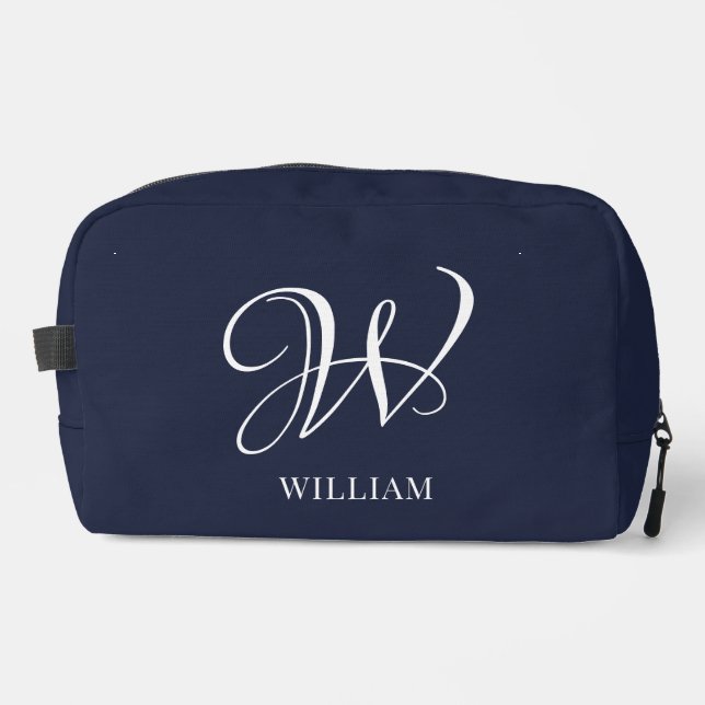 Initial Personalisiert Elegant Navy Blue Monogram Waschbeutel (Vorderseite)