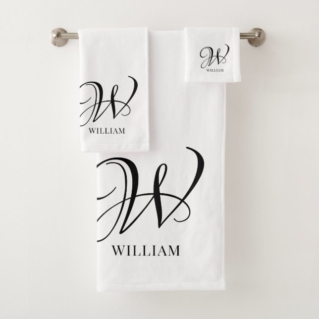 Initial Personalisiert elegant Weißes Monogramm Badhandtuch Set (Insitu)