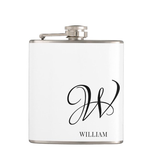 Initial Personalisiert elegant Weißes Monogramm Flachmann (Vorderseite)