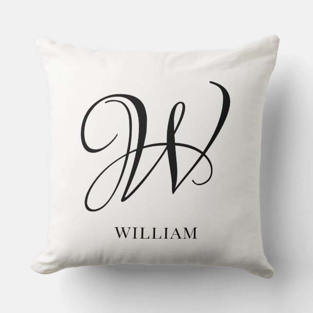 Initial Personalisiert elegant Weißes Monogramm Kissen (Vorderseite)