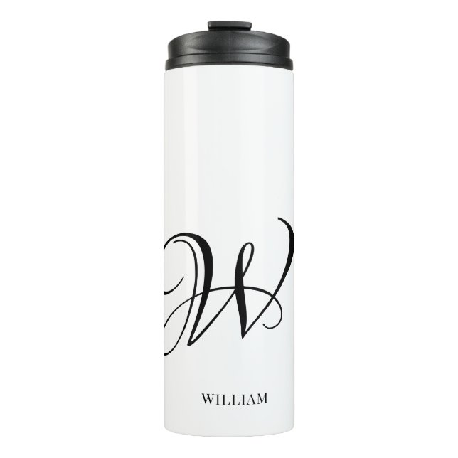 Initial Personalisiert elegant Weißes Monogramm Thermosbecher (Vorderseite)