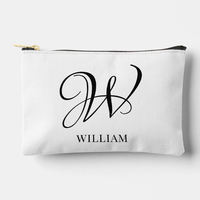 Initial Personalisiert elegant Weißes Monogramm Zubehörtasche (Vorderseite)