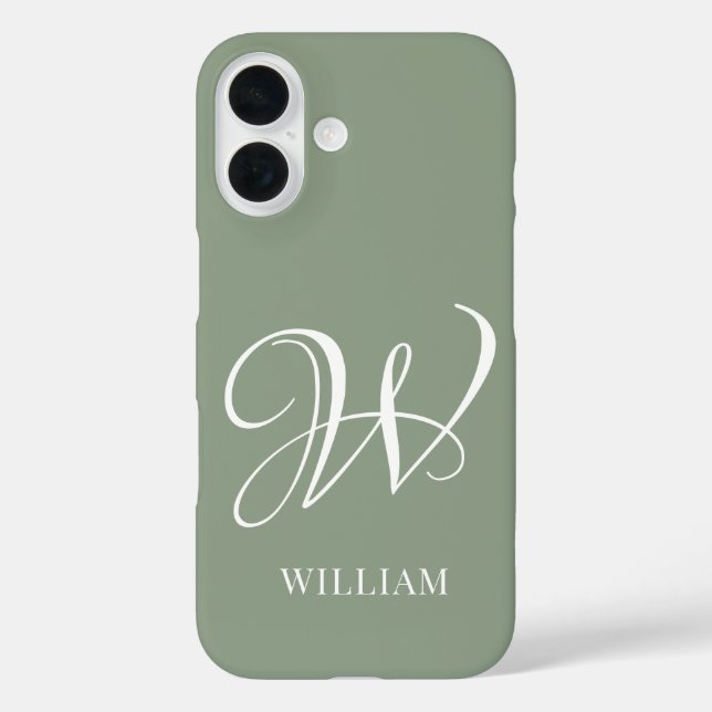 Initial Personalisierte Elegant Sage Green Monogra Case-Mate iPhone Hülle (Rückseite)