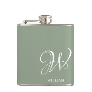 Initial Personalisierte Elegant Sage Green Monogra Flachmann