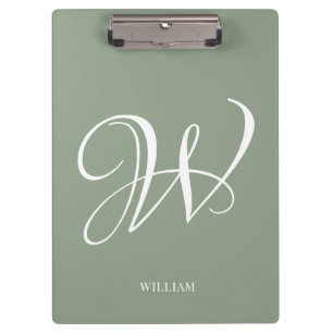 Initial Personalisierte Elegant Sage Green Monogra Klemmbrett