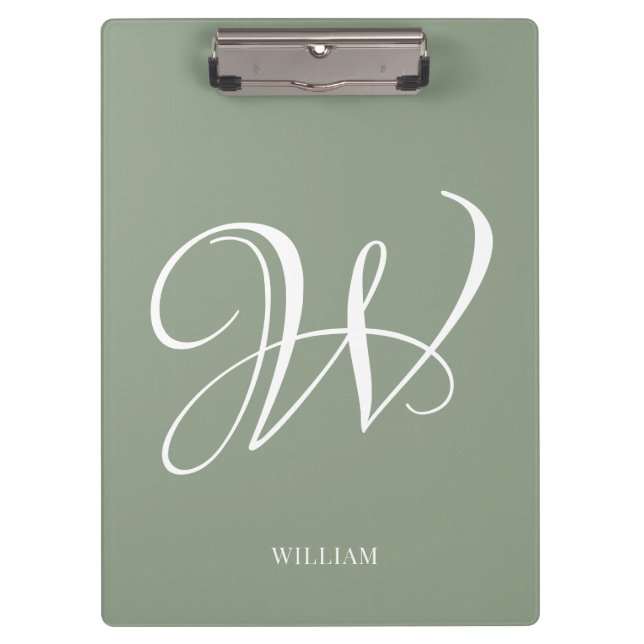 Initial Personalisierte Elegant Sage Green Monogra Klemmbrett (Vorderseite)