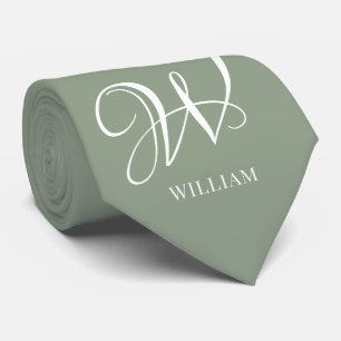 Initial Personalisierte Elegant Sage Green Monogra Krawatte