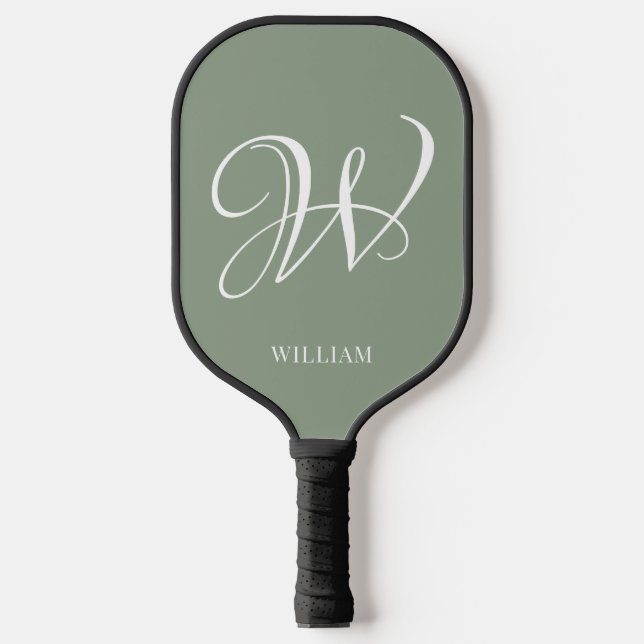 Initial Personalisierte Elegant Sage Green Monogra Pickleball Schläger (Vorderseite)