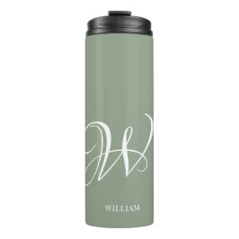Initial Personalisierte Elegant Sage Green Monogra Thermosbecher