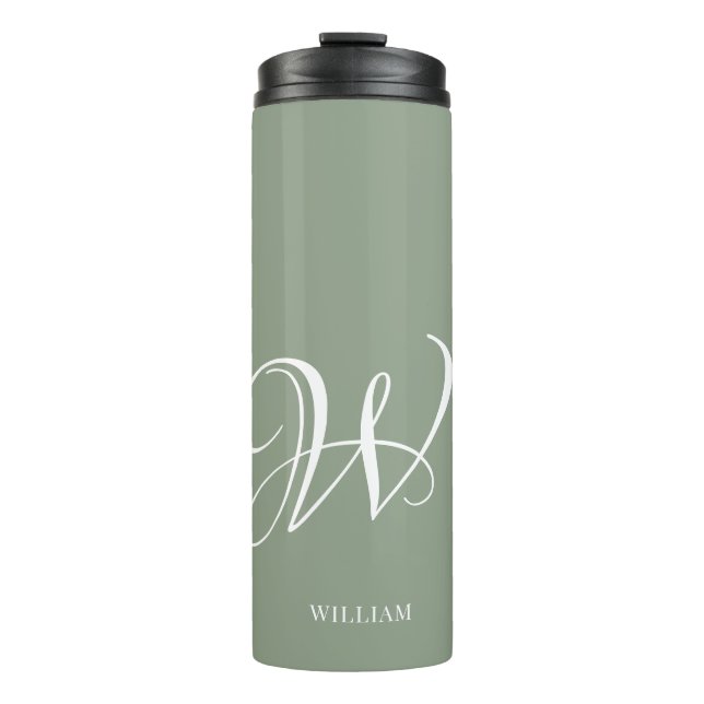 Initial Personalisierte Elegant Sage Green Monogra Thermosbecher (Vorderseite)
