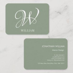 Initial Personalisierte Elegant Sage Green Monogra Visitenkarte