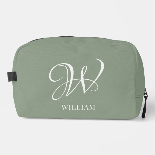 Initial Personalisierte Elegant Sage Green Monogra Waschbeutel (Vorderseite)