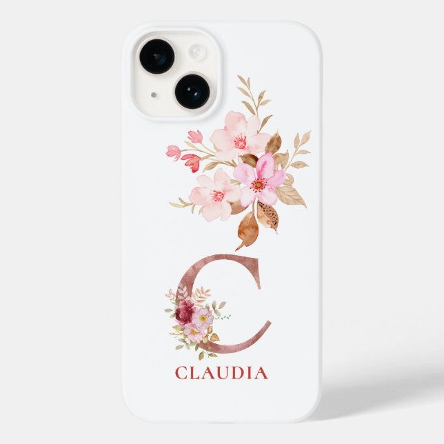 Initial Personalisierter Name Floral Elegant Monog Case-Mate iPhone Hülle (Rückseite)
