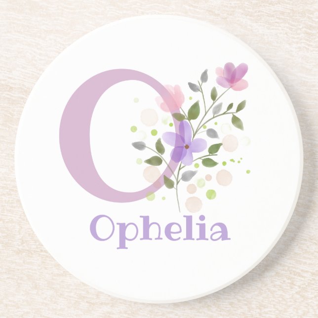 Initial Plus Name & Blume Design Getränkeuntersetzer (Vorne)