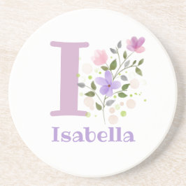 Initial Plus Name & Blume Design Getränkeuntersetzer