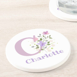 Initial Plus Name & Blume Design Getränkeuntersetzer