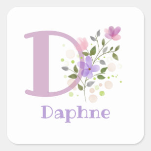 Initial Plus Name Daphne & Blume Design Quadratischer Aufkleber