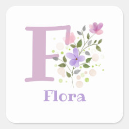 Initial Plus Name Flora & Blume Design Quadratischer Aufkleber