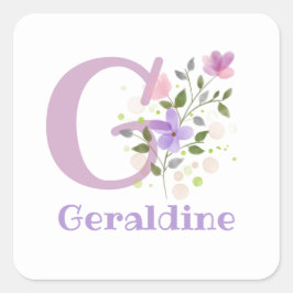 Initial Plus Name Geraldine & Blume Design Quadratischer Aufkleber