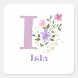 Initial Plus Name Isla & Blume Design Quadratischer Aufkleber