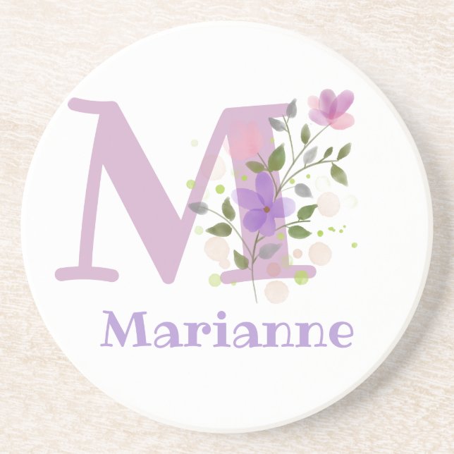 Initial Plus Name und Blumen-Design Getränkeuntersetzer (Vorne)