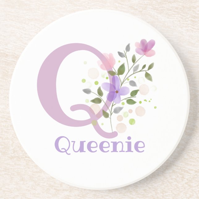 Initial Plus Name und Blumen-Design Getränkeuntersetzer (Vorne)