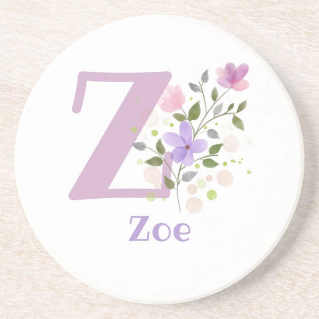 Initial Plus Name und Blumen-Design Getränkeuntersetzer (Vorne)