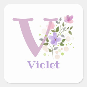 Initial Plus Name Violet & Blume Design Quadratischer Aufkleber