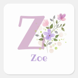 Initial Plus Name Zoe & Blume Design Quadratischer Aufkleber