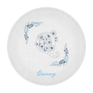 Initial "Q" Blue Monogram Calm Floral Schneidebrett