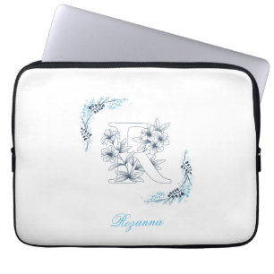 Initial "R" Blue Monogram Calm Floral Laptopschutzhülle