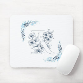 Initial "R" Blue Monogram Calm Floral Mousepad