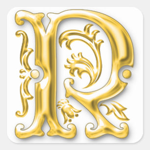 Initial R Monogram Aufkleber in Gold