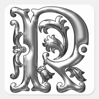 Initial-R-Monogramm-Aufkleber in Silber Quadratischer Aufkleber
