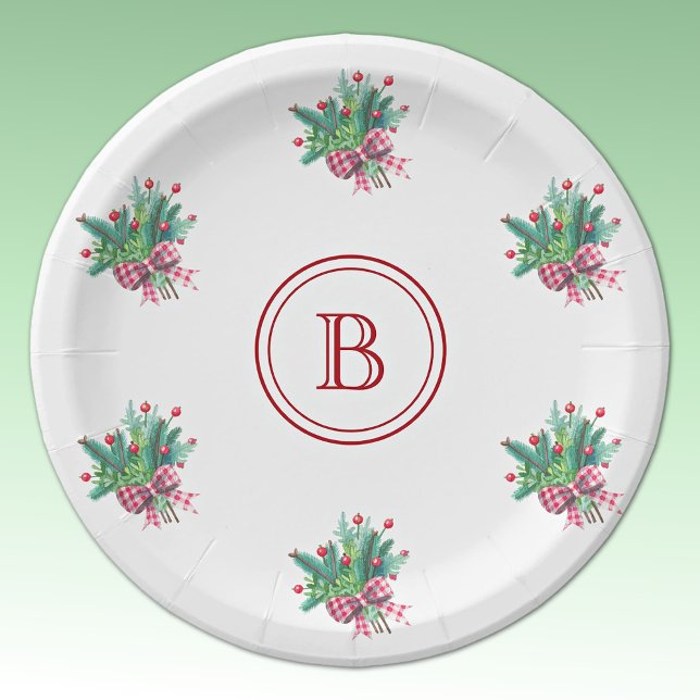 Initial, Red & Green Christmas Bouquet Pappteller (Von Creator hochgeladen)
