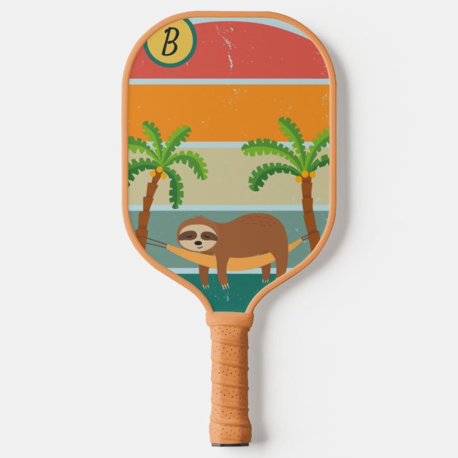 Initial-Retro-Sloth-Sunset für benutzerdefinierte  Pickleball Schläger (Vorderseite)