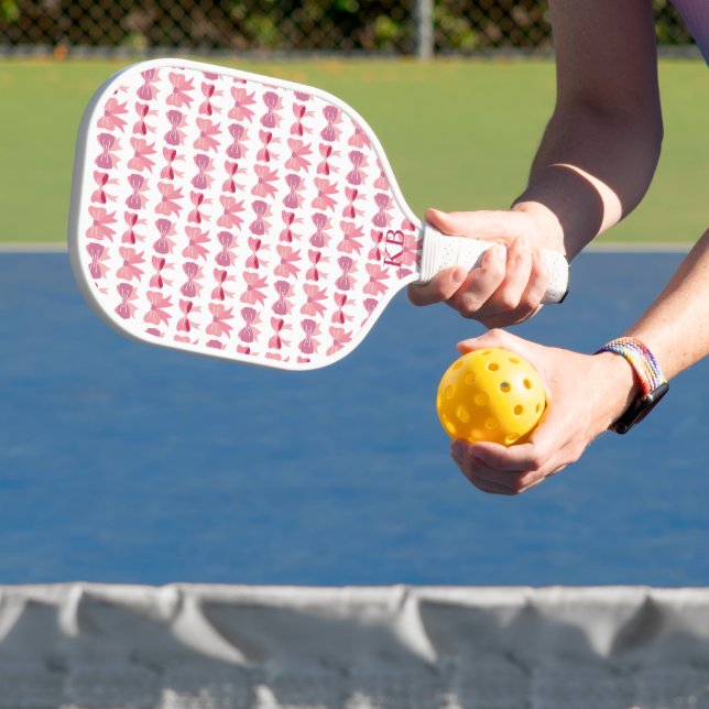 Initial rosa Bow Coquette Pattern Monogramm Pickleball Schläger (InSitu)