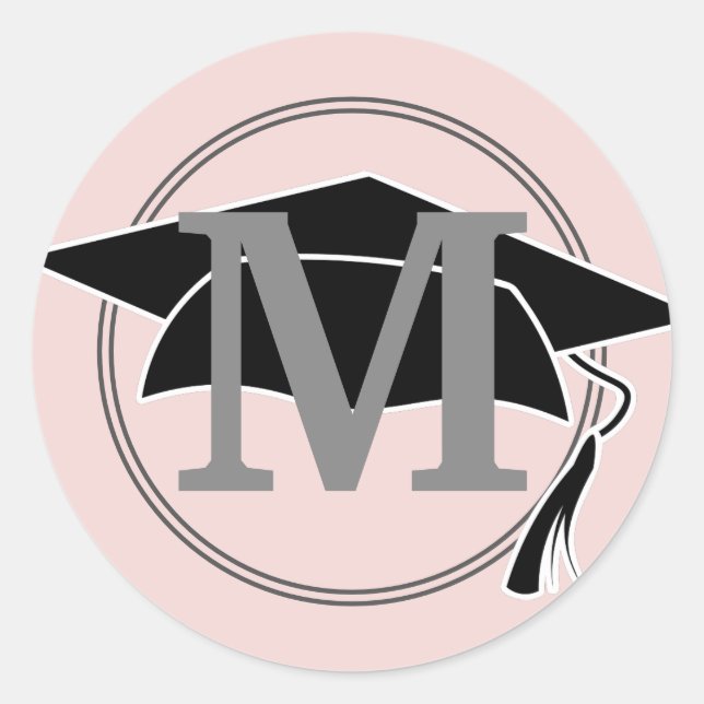 Initial rosa Gray Cap Monogram Runder Aufkleber (Vorderseite)