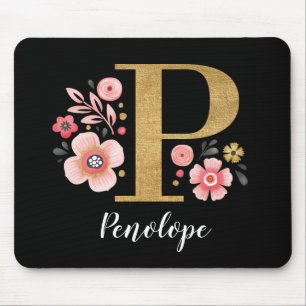 Initial rosa, schwarzer Buchstabe P Mousepad