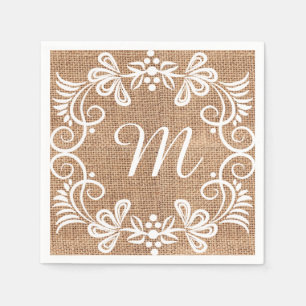 Initial Rustic Burlap Floral Monogram Serviette