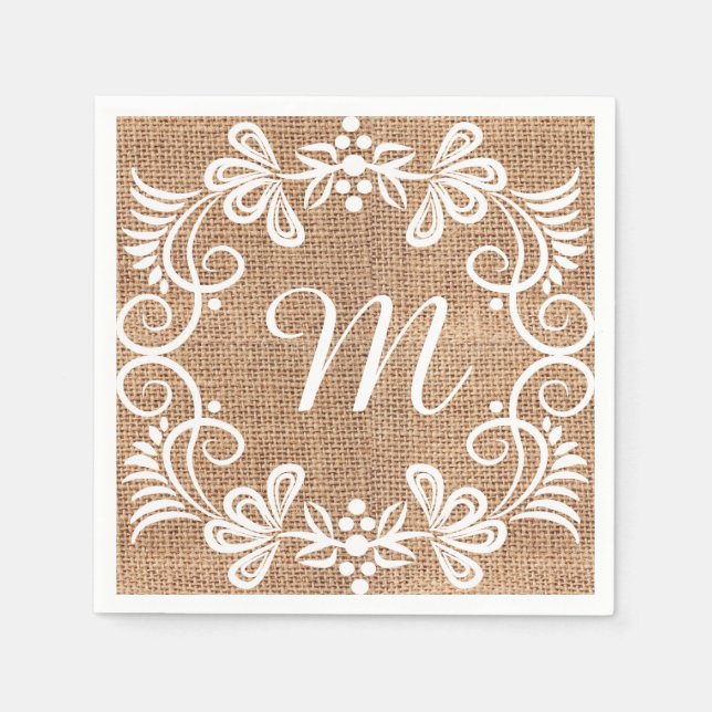 Initial Rustic Burlap Floral Monogram Serviette (Vorderseite)