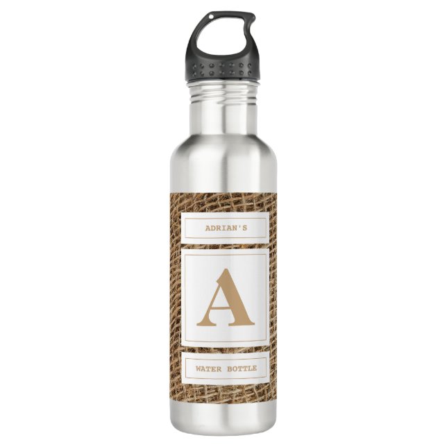 Initial Rustic Burlap Monogram Edelstahlflasche (Vorderseite)