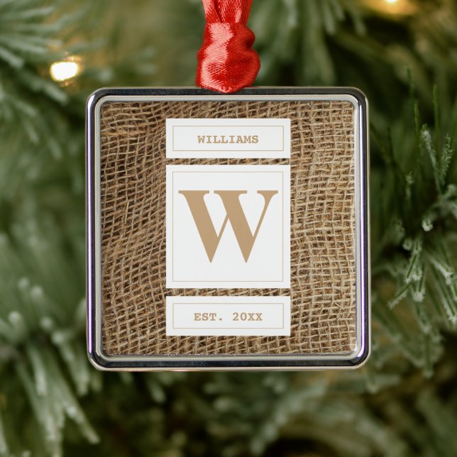 Initial Rustic Burlap Monogram Ornament Aus Metall (Baum)