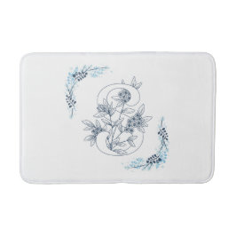 Initial "S" Blue Monogram Calm Floral Badematte