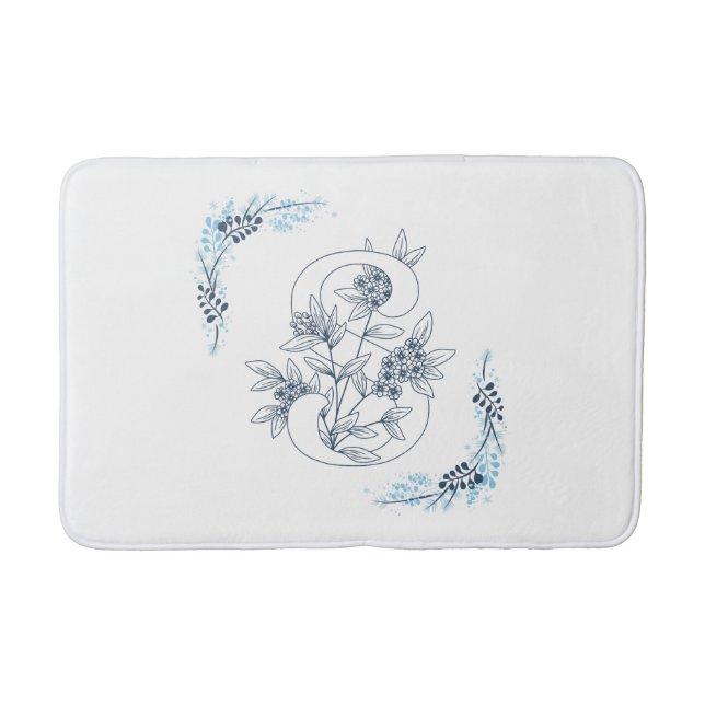Initial "S" Blue Monogram Calm Floral Badematte (Vorderseite)