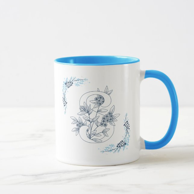 Initial "S" Blue Monogram Calm Floral Coffee Tasse (Rechts)