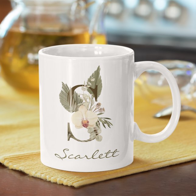 Initial S Boho Floral Orchid Grüne Individuelle Na Kaffeetasse (Von Creator hochgeladen)
